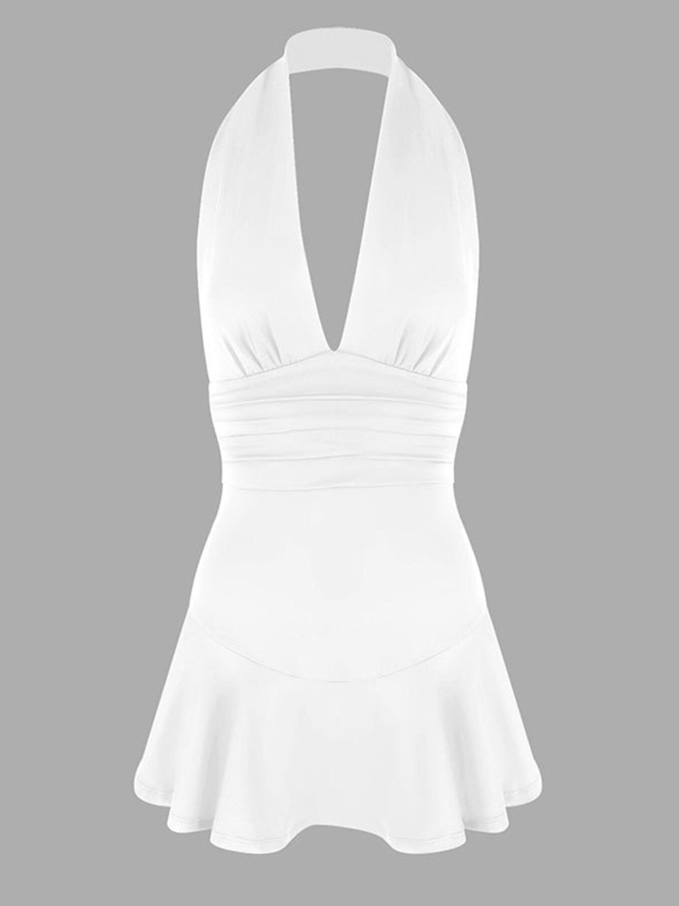 White halter neck dress on a gray background