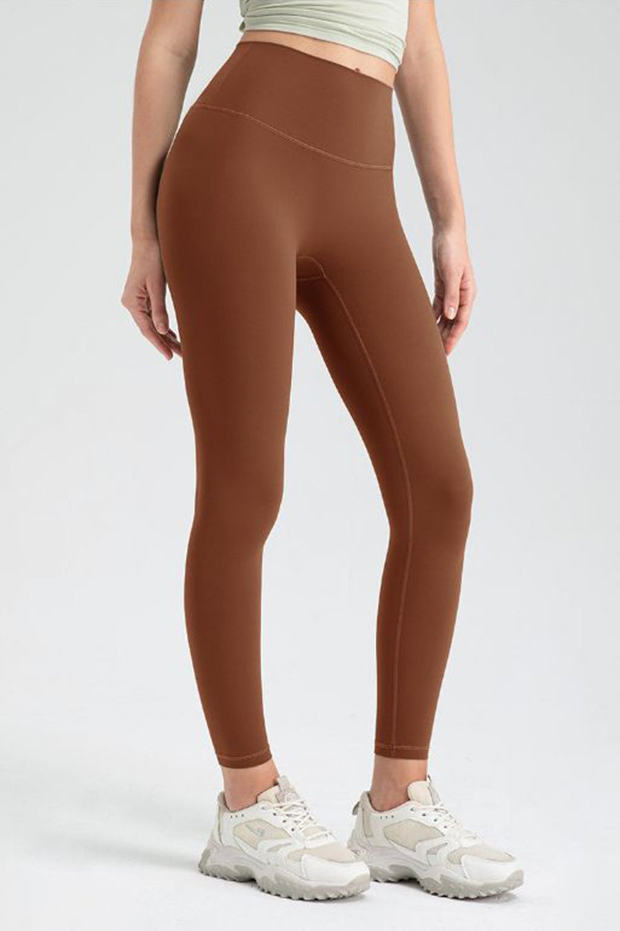 Brown Women's Wide Waistband High Waist Sport Leggings
