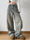 Embroidered Wide Leg Jeans