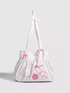 Cute White Slouchy Polka Dot Heart Shoulder Bag For Women