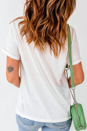 Back view of Sequin Checkered Heart Round Neck Short Sleeve T-Shirt