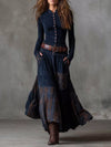 Full Size Button Front Plaid Patchwork Maxi Dress Plus Size