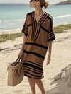 Full Size Striped Half Sleeve Midi Dress Plus Size