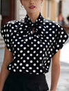 Women Sophisticated Workwear Polka Dot Tie Neck Blouse