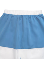 Blue and white skirt with a white waistband on a white background