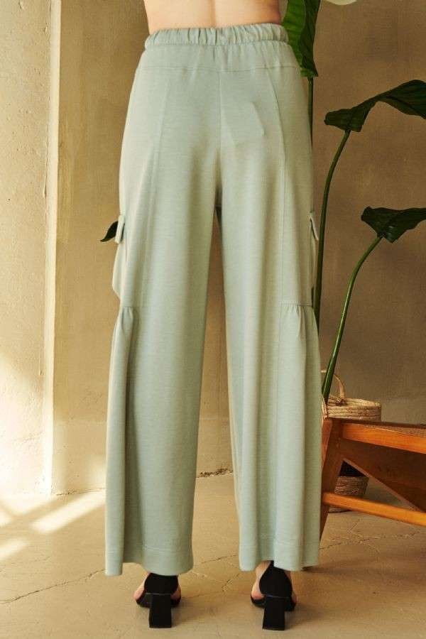 Back view of Davi & Dani Drawstring Ruched Detail Wide Leg Pants