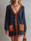 Color-Block V-Neck Button-Down Knit Cardigan