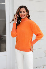 Left side of orange Angel Wings Turtle Neck Long Sleeve Pullover Sweater