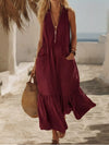 Women Full Size Sleeveless Zipper Front Pocket Ruffle Hem Maxi Dress Plus Size