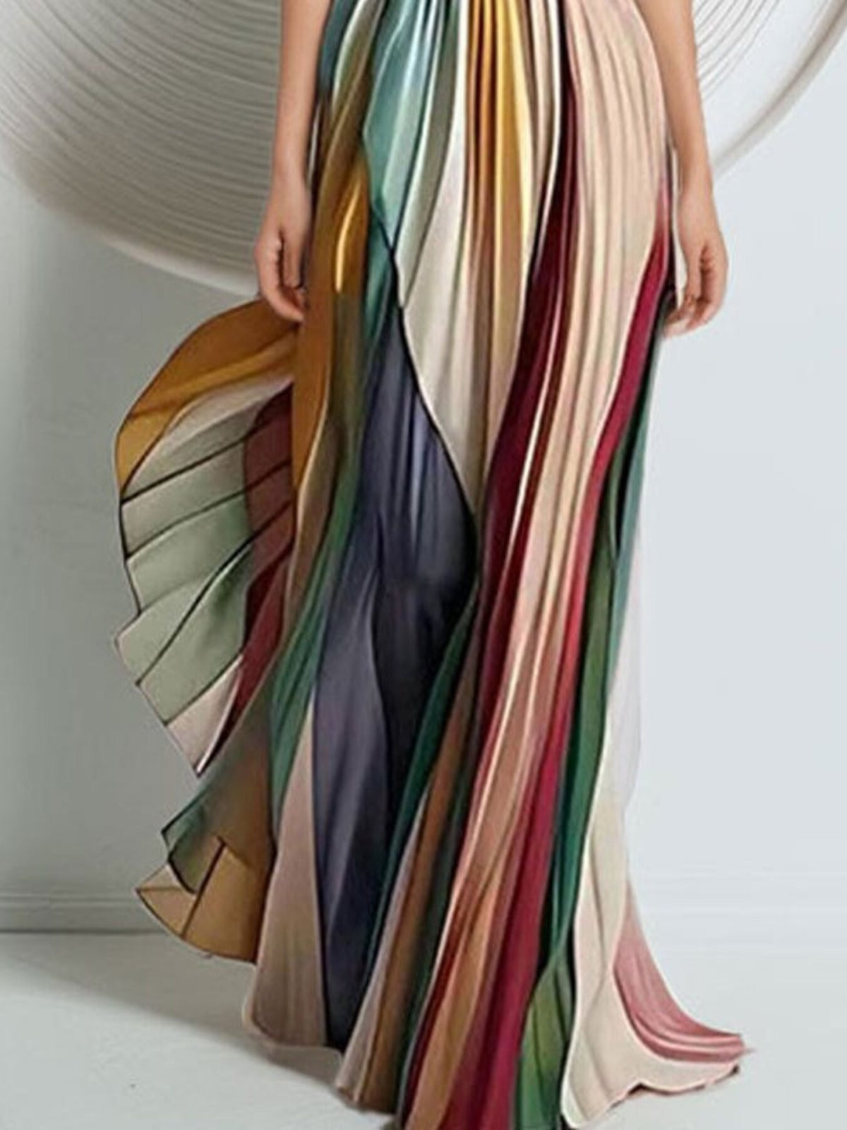 Colorful striped skirt with a plain background