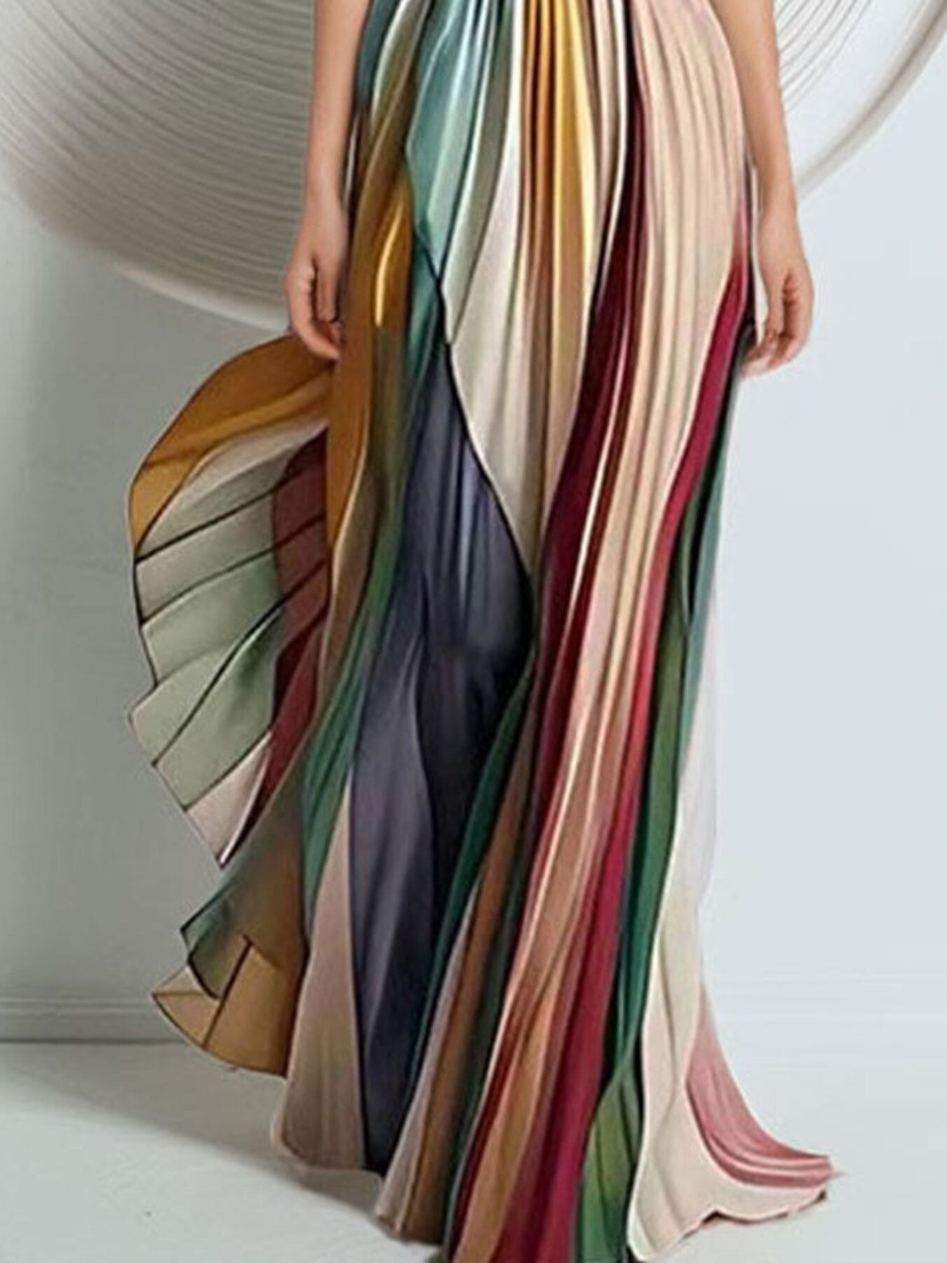 Colorful striped skirt with a plain background