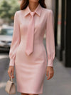 Tie-Neck Long Sleeve Dress