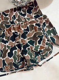 Camouflage-patterned shorts on a light background