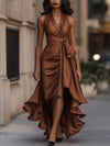 Women Summer 2026 Full Size High-Low Ruffled Satin Maxi Dress Plus Size