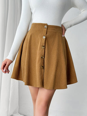 Brown Buttoned Mini Skirt