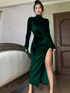 Velvet High-Neck Slit Dress
