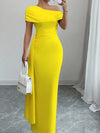 Women's Sexy Cocktail Party Formal One-Shoulder Ruched Maxi Dress