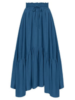 Front view of blue Smocked Waist Band Ruched Layered Skirt