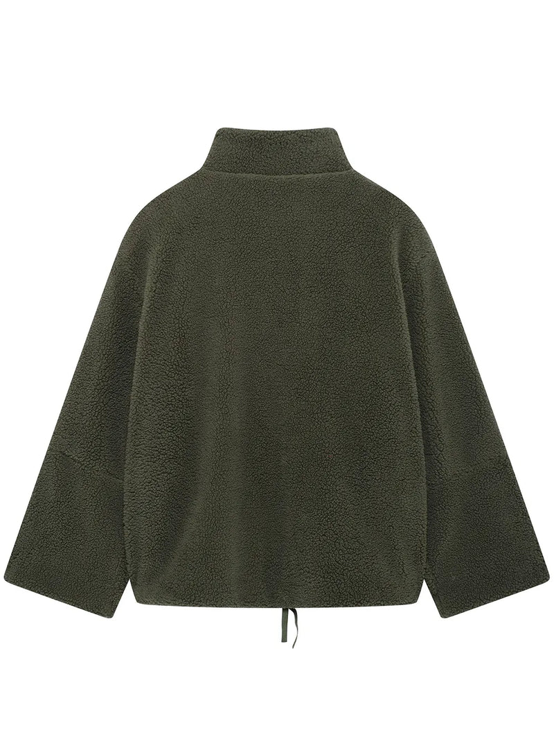 Green fleece jacket on a white background