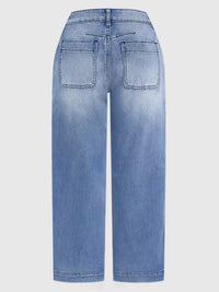 Blue jeans on a light gray background