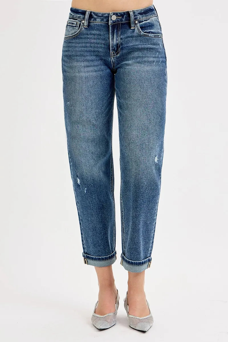 Blue jeans with a slight fade on a white background
