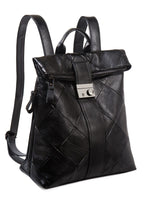 Black woven leather backpack on a white background