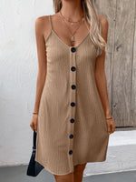 Front view of brown Ivy Lane Textured V-Neck Sleeveless Mini Cami Dress