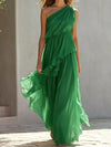 Women's One-Shoulder Ruffled Chiffon Maxi Dress