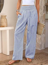 Women Flowy Elastic Waist Trousers Gingham Wide-Leg Pants