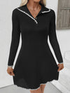 Contrast Trim Texture Long Sleeve Sweater Dress
