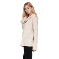 Pleione Draped Cowl Neck Drop Shoulder Top in Cream