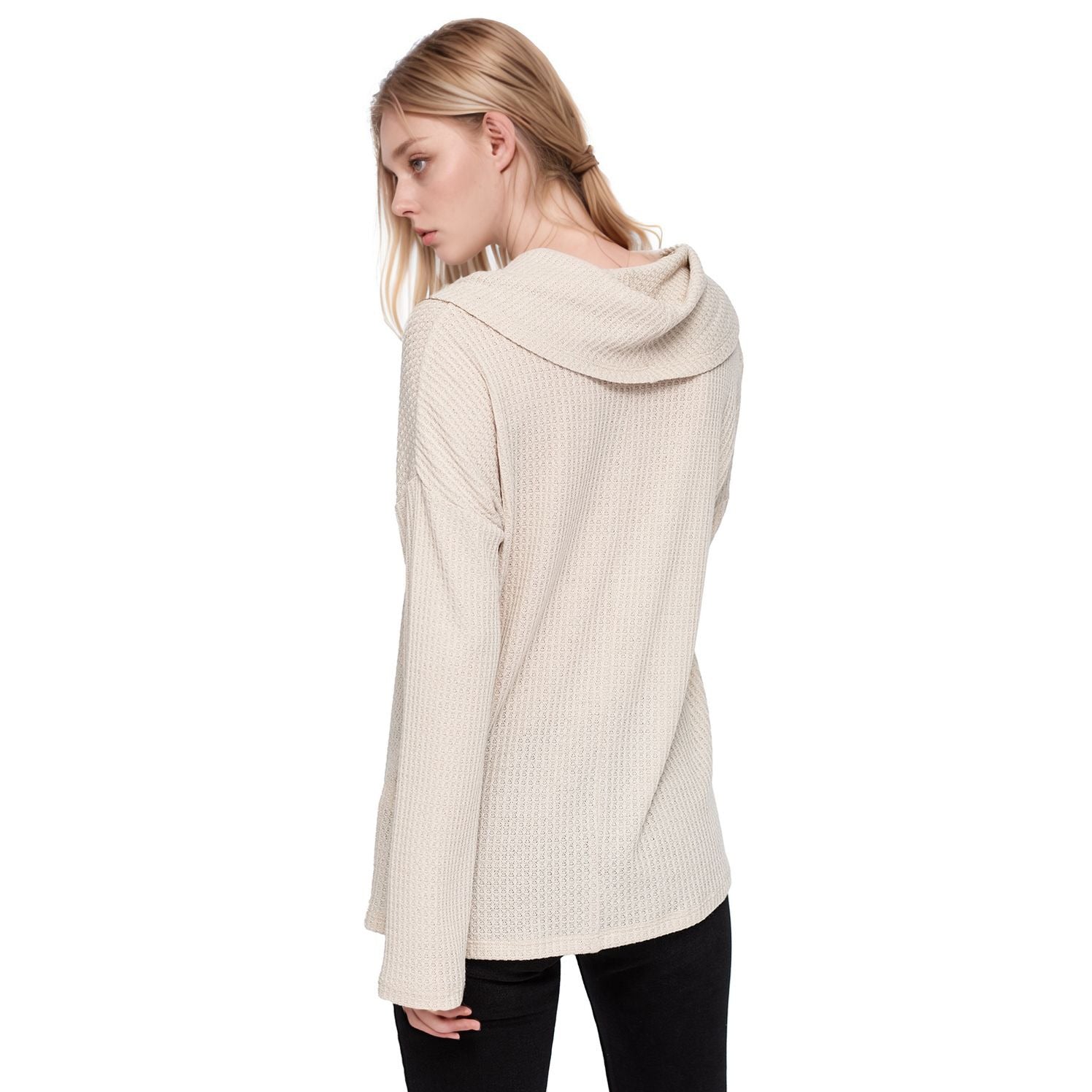 Pleione Draped Cowl Neck Drop Shoulder Top in Cream