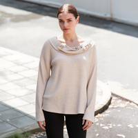 Pleione Draped Cowl Neck Drop Shoulder Top in Cream