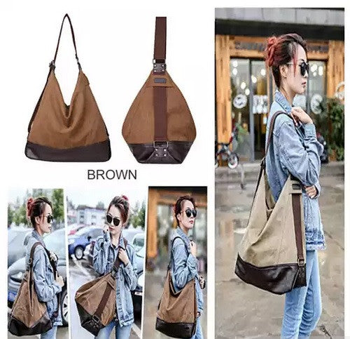 A woman showing four ways to carry a line shoulder bag