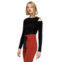 Women's Open Shoulder Stripe Velvet Top