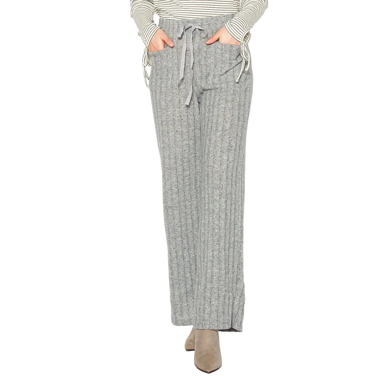 Pleione Women's High Waist Ribbed Knit Straight Pants