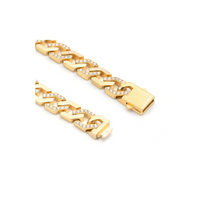 A view of link on B.Tiff Pavé High Polish Gold Flat Angular Cuban Link Bracelet