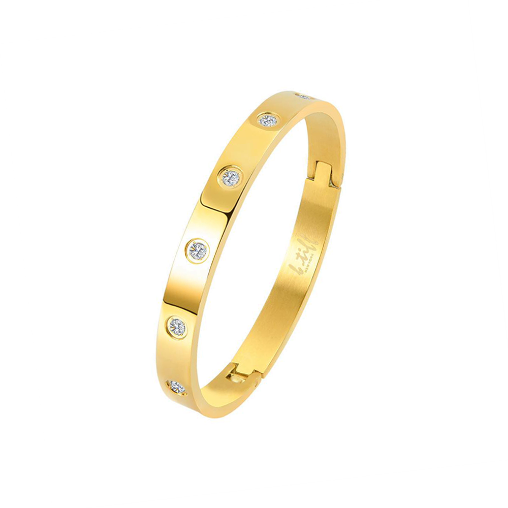 Full view of  B.Tiff 8-Stone Bold High Polish Gold Bangle Bracelet