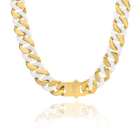 Zoom in view of B.Tiff 16mm 2-Tone Gold Plated White Ceramic Flat Cuban Link Necklace