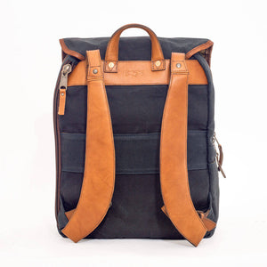 Back view of Campaign Waxed Canvas Backpack by Mission Mercantile Leather Goods