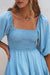 Another zoom in view of Cha-Cha Ruffle Mini Dress -soft blue