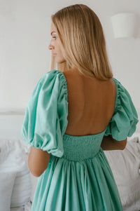 Green Cherie Puff Sleeve Midi Dress