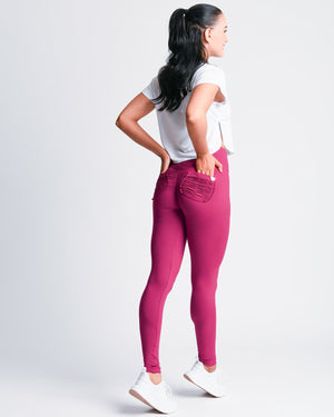 View of back pocket on pink *Soft Sculpt* (Yoga Brush Leggings)