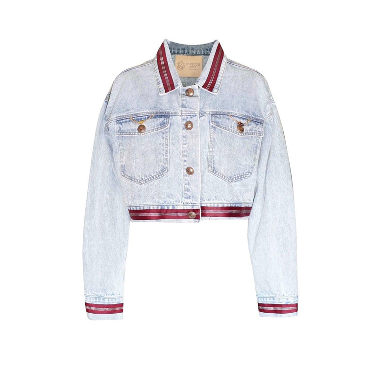 Le Réussi® Fashion - Danielle Denim Jacket with a relaxed fit and bold red lining