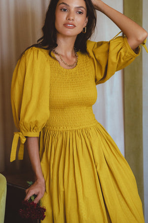 Freya Smocked Linen Midi Dress 