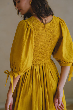 Freya Smocked Linen Midi Dress 