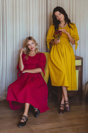 Freya Smocked Linen Midi Dress 