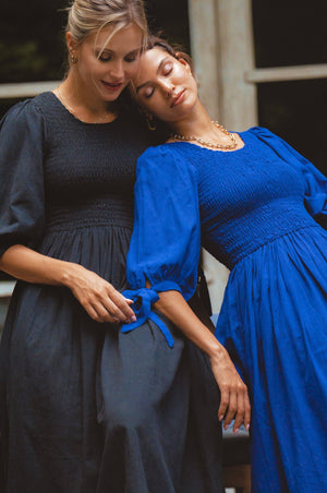 Freya Smocked Linen Midi Dress 