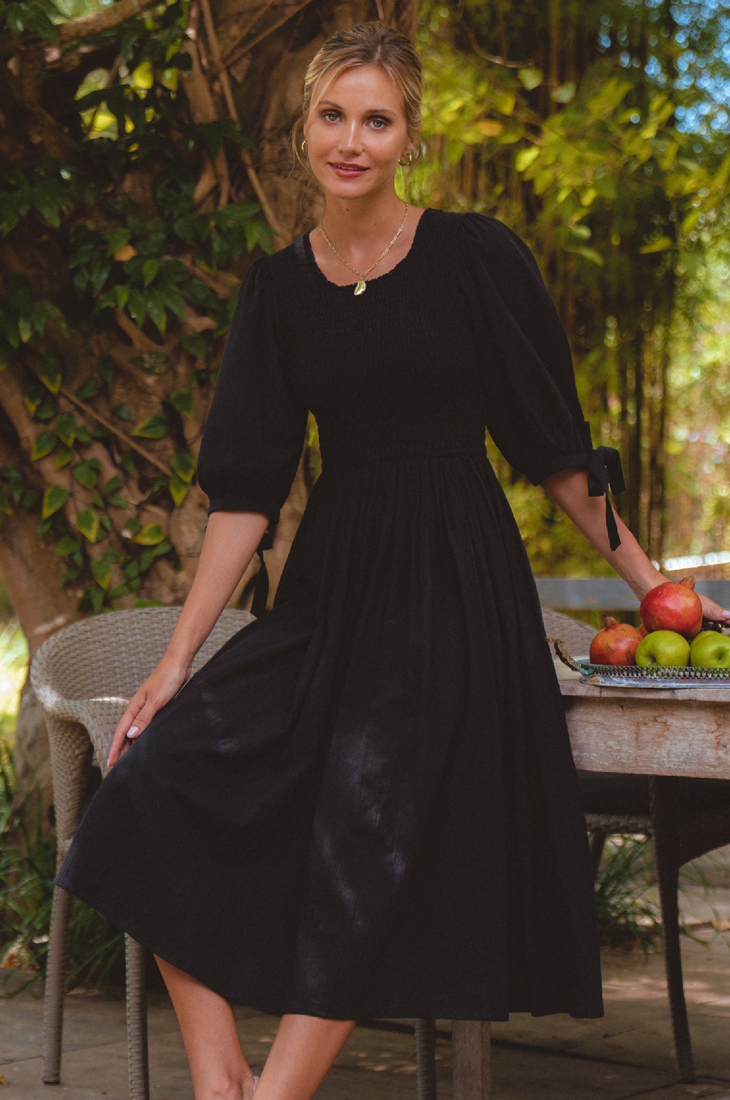 Freya Smocked Linen Midi Dress 