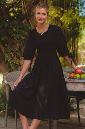 Freya Smocked Linen Midi Dress 